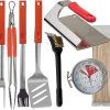 TigerChef Grill Set Stainless Steel Non Slip Rubberized Utensils Basting Fork, Locking Tongs, Spatula, Basting Brush, Bamboo Skewers, BBQ Grill Oven Brush, Steak Weight, & Grill Surface Thermometer
