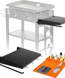 Foldable Griddle Side Shelf for Blackstone 28" Griddle Accessories Side Table with Paper Towel Holder 4 Utensil Hooks, Griddle Caddy for BBQ Accessories, Grill Extra Shelf for Griddle Cooking