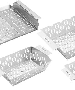 ZWILLING BBQ+ Grill Basket Set of 4, 2 Small Grill Baskets, 1 Medium Grill Basket, 1 Grill Topper, Even Heat Distribution, Nestable for Storage