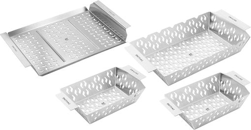 ZWILLING BBQ+ Grill Basket Set of 4, 2 Small Grill Baskets, 1 Medium Grill Basket, 1 Grill Topper, Even Heat Distribution, Nestable for Storage