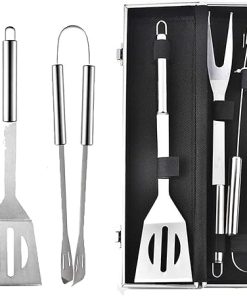 MaGiLL 3-Piece Barbecue Tools Set, Stainless Steel Barbecue Accessories BBQ Grill Utensils Kit for Backyard Barbecue Outdoor Grilling Camping Picnics, with Spatula, Tong, Forks,