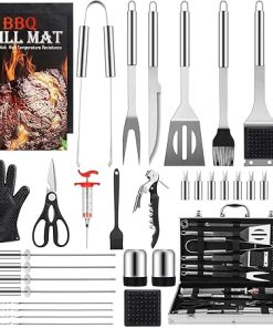 Grill Set, Grilling Gifts for Men, 34PCS BBQ Tools Accessories for Outdoor Grill with Aluminum Case, Spatula,Tongs &Skewers,Smoker Accessories for Birthday, Dad, Wedding