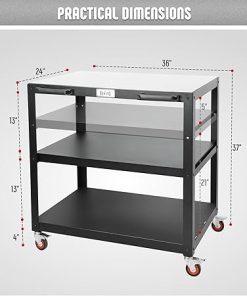 Large Movable Pizza Oven Table for Outdoor, 36”x 24” Tabletop Stainless Steel Grill Cart with Wheels, 3-Shelf Outdoor Kitchen Prep Table Pizza Oven Stand on Wheels for Ooni 16, Blackstone 2