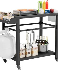 SUNCROWN Outdoor Grill Table with Wheels, Kitchen Cooking Prep Tables Movable BBQ Grill Cart for Garden, Camping, Home Party, Bar, Pizza Oven Table Stand