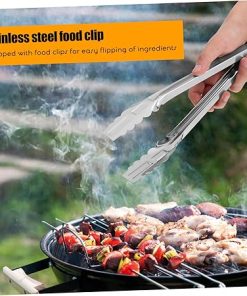 IMIKEYA Stainless Steel Grilling Plate Food Tongs BBQ Tray for Outdoor Cooking Serve Grilling Utensils Set 2