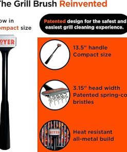 Boyer Brush Mini – The Safest Grill Brush, Wire-Bristle Free, All-Metal Construction, Cold Rolled Steel Body, Stainless Steel Wire Spring Coil, Fire Resistant (Black, Orange, Metal) 2