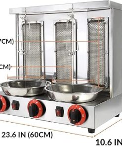 Shawarma Machine 3 Burners Kebab Grill Vertical Rotisserie with 2 Auto Spinning spits for Meat Rotisserie, Chicken Roast, Silver 2