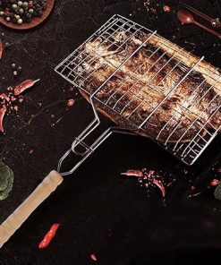 JSEIAJB BBQ Non-Stick Grilling Basket Grill Mesh Mat Meat Vegetable Steak Picnic Party Barbecue Tool Heat Resistant(33 * 20cm) 2