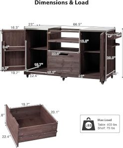 66.5″ Outdoor Kitchen Island for Big Green Egg Grills, Solid Wood Outdoor Grill Cart for Tabletop Grill with Stainless Steel Top, Drawer, Compatible with Large Big Green Egg, Kamado Joe-Brown 2