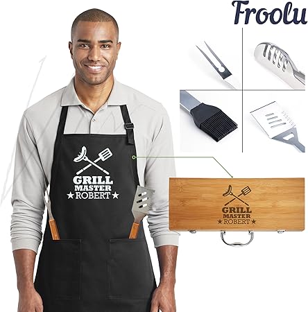 Custom-Engraved BBQ Tool Set and Apron for Dad for Grill Enthusiasts 2 Custom-Engraved BBQ Tool Set and Apron for Dad for Grill Enthusiasts - Image 2