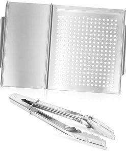 Ciieeo Grill Trays Food Tongs Set Outdoor Cooking Accessory Stainless Steel BBQ Plate and Tongs for Outdoor Grill