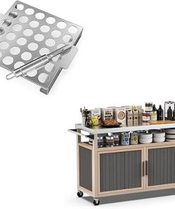 Skyflame Jalapeno Grill Rack with Handle and Chili Pepper Corer Tool and Outdoor BBQ Storage Cabinet with Wheels