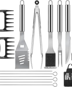 26Pcs/lot Stainless Steel BBQ Tools Set Outdoor Camping Grill Accessories Barbecue Knife Fork Shovel Oil Brush Cooking Tool (Color : 14 Pieces)