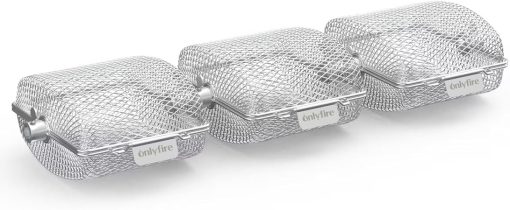Onlyfire Rotisserie Grill Basket, 3 Pack Stainless Steel Rotisserie Accessory for Any Grill, Fits for 1/2" Hexagon, 3/8" Hexagon, 3/8" Square & 5/16" Square Spit Rod, Global Patent