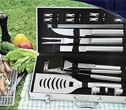 The Great Outdoor 23 Piece Stainless Stainless Steel Grilling Accessories Set Complete Tool Kit with Scraper, Brush, Meat Knife, Skewers & More 2
