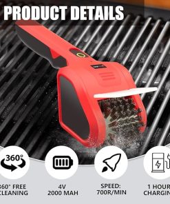 TOOLSPACE 2 in 1 Cordless Electric Grill Brush, Safe & Efficient Cleaning Scrub Brush with 2PCS 360° Rotating Cleaner Brush Heads, Electric Scrub Brushes for BBQ Grill Bathroom and Kitchen 2