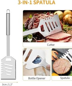 Barbecue Tool Set Stainless Steel Grill Accessories BBQ Tool Set with Aluminium Case BBQ Tools Set Grilling Utensils Accessories with Thermometer and Meat Injector for Ca 2