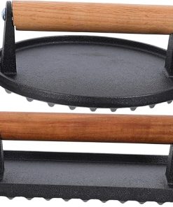VICASKY 2pcs Cast Iron Meat Press Steak Accessories Kitchen Gadgets Lunch Meat Press Handheld Grill BBQ Tools for Griddle