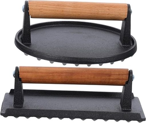 VICASKY 2pcs Cast Iron Meat Press Steak Accessories Kitchen Gadgets Lunch Meat Press Handheld Grill BBQ Tools for Griddle