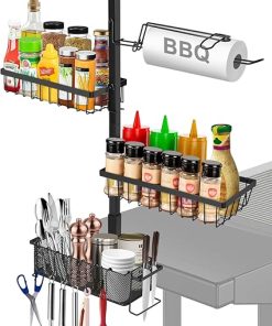Grill Caddy for Outdoor Grill, BBQ Grill Caddy with Paper Towel Holder, Griddle Caddy for Blackstone Griddle Accessories, Outdoor Kitchen Grill Carry System, Picnic Utensil Condiment Organizer
