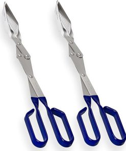 BBQ Tongs for Grill - 2-Pack Combo Gift Set - Two 17" Long-Reach Barbecue Grilling Tongs (Blue). Professional Steak and Grilling Tongs. Pitmaster Set