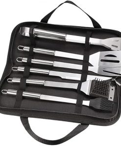 uxcell BBQ Grill Tool Set- 6 in 1 Stainless Steel Barbecue Grilling Accessories with Carrying Case, Includes Spatula, Tongs