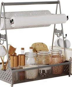 Grill Utensil Caddy, Picnic Caddy for Plates and Utensils, BBQ Caddy with Paper Towel Holder for Outdoor, Camper Must Haves for Barbecue Accessories Storage Organizer