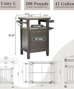 Outdoor Grill Cart with Storage and Wheels, Whole Metal Portable Table for BBQ, Deck, Patio, Brown 2