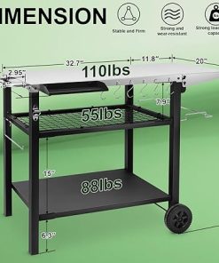 EDOSTORY Pizza Oven Table Grill Cart, Outdoor Grill Table Food Prep Table BBQ Grill Bar Cart Kitchen Island Movable Work Table for Outside 2