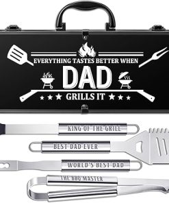 Dad Gifts for Fathers Day, Grilling Accessories, Heavy Duty Stainless Steel Grill Set BBQ Grill Tools for Outdoor Grill with Aluminum Case, Camping Grill Utensils Ideal Grilling Gift for Men(Black)