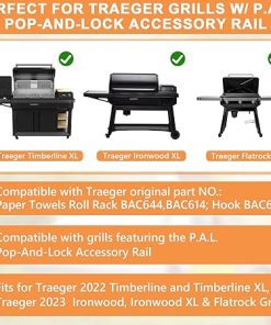 BAC644 Paper Towel Roll Holder for Traeger Grills P.A.L. Pop-And-Lock Roll Rack, Traeger Ironwood, Timberline, Flatrock Grills, BAC614 Adjustable Holder &BAC643 Hook for Traeger Pal Accessories 2