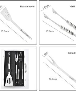 3 Pcs Stainless Steel Barbecue Tools Set – Barbecue Utensils Kit/Grill Cooking Tools – Portable BBQ Accessories with Sturdy Storage Box – Ideal BBQ Set Gifts On for Men W 2