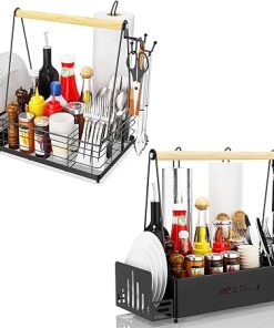 Grill Caddy, BBQ Caddy for Outdoor Grill with 2 Paper Towel Holders, Picnic Condiment Utensil Caddy for Outdoor Camping Accessories, RV Patio Camper Must, Grilling Gifts for Men