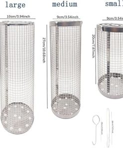 Rolling Grilling Basket for Outdoor Grill, 2 Pack Barbecue Basket, Round Stainless Steel BBQ Grill Cylindrical Grill Net for Grilling Vegetables, Seafood, Meat, Fish 2