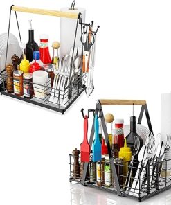 Grill Caddy, BBQ Caddy for Outdoor Grill with Paper Towel Holder, Picnic Camper Accessories, Outdoor Kitchen, RV Patio Tailgate Essentials, Grilling Gifts for Men