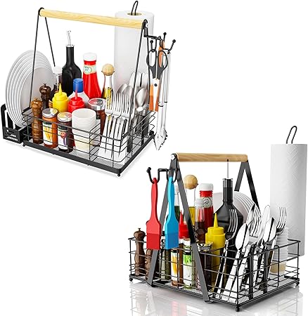 Grill Caddy, BBQ Caddy for Outdoor Grill with Paper Towel Holder, Picnic Camper Accessories, Outdoor Kitchen, RV Patio Tailgate Essentials, Grilling Gifts for Men Grill Caddy, BBQ Caddy for Outdoor Grill with Paper Towel Holder, Picnic Camper Accessories, Outdoor Kitchen, RV Patio Tailgate Essentials, Grilling Gifts for Men