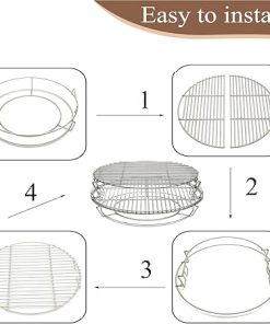 S28 3 Tier 5 Piece 304 Stainless Steel Grill Stack Rack Replacement Kit for Big Green Egg Large, Rack for Eggspander 5 Piece Kit Conveggtor Basket 2