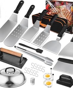 Blackstone 29Pcs Ultimate Griddle Accessories Set, Grill Tools with 3 Spatulas, Scrapers, Smash Press, Basting Cover, Spice Shakers - Complete Flat Top BBQ Kit