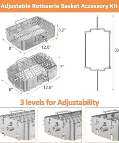 AJinTeby Turkey Basket, Rotisserie Basket Kit for Kamado Joe JoeTisserie KJ155172022 Grill, Flat Basket, Tumbler Basket and Quick Connect Rod for Kamado Classic Joe, Fits Big Joe Grill/Smokers etc 2