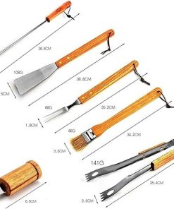 10 PC Heavy Duty BBQ Grill Tools Set – Stainless Steel BBQ Accessories with Wooden Handles, Ideal for Camping, Kitchen 2