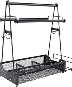 BBQ Condiment Holder Metal Mesh Organizer for Outdoor Camping Barbecue Grilling, with Paper Towel and Napkin Holder, Suitable for BBQ Enthusiasts and Campers 2