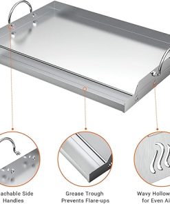 only fire Universal Stainless Steel Cooking Griddle, Flat Top Plate Insert with Grease Groove and Handles for Gas and Charcoal Grills, Tailgating, Camping and Parties, 23″ x 16″ 2