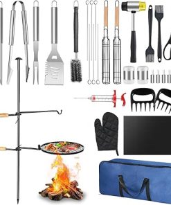 360° Rotatable BBQ Grill Spit Rods - Stainless Steel BBQ Skewers Set for Outdoor Cooking, Barbecue Charcoal Grilling Accessories (33 pcs)