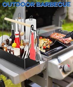Grill Caddy, BBQ Caddy for Outdoor Grill with 2 Paper Towel Holders, Picnic Condiment Utensil Caddy for Outdoor Camping Accessories, RV Patio Camper Must, Grilling Gifts for Men 2