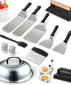 Cheer Collection Griddle Accessories Kit - Griddle Spatula Set of 18, Flat Top Griddle Accessories & Stainless Steel Griddle Grill Accessories for BBQ, Griddle Tool Kit with Griddle Utensils