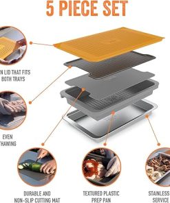 PREP ‘N Serve Premium Set™ – Plastic Container with Lid for Marinades, Stainless Steel Serving Tray, Aluminum Defrosting Tray, and a Plastic Cutting Board – The Ultimate BBQ Food Prep Utensil Set 2