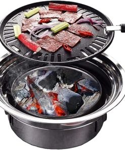 Charcoal Barbecue Grill Smoker BBQ Grill Stainless Steel Portable BBQ Camping Grill Mini BBQ Tool Kits for Picnic, Backyard Cooking, Travel Grill,Diameter 40cm