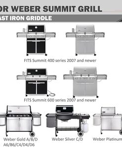 7404 Griddle Parts for Weber Summit Griddle 400 600 Series S-670 S-470 E-470 Grill Replacement Parts Reversible Cast Iron Griddle Plate for Weber Summit Silver C/D Gold A B D Platinum A B Flat Top 2
