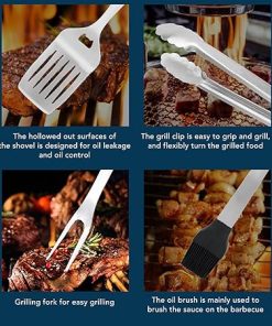 Stainless Steel Grilling Kit, Sturdy and, Hook for Placement, Complete BBQ Grill Tool Set for Camping and Parties 2