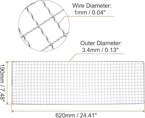 HARFINGTON 2pcs Square BBQ Grill Net 19x62cm Stainless Steel Cross Wire Barbecue Mesh Mat for Baking Smoking Charcoal Grilling Roasting - Image 2